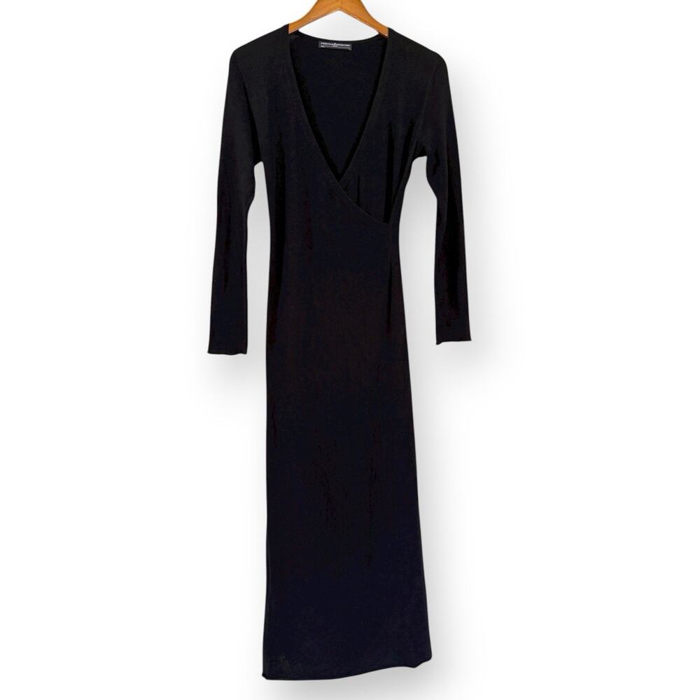 Peruvian Connection Black Sweater Dress Size S Pima Cotton Blend Faux Wrap Cozy